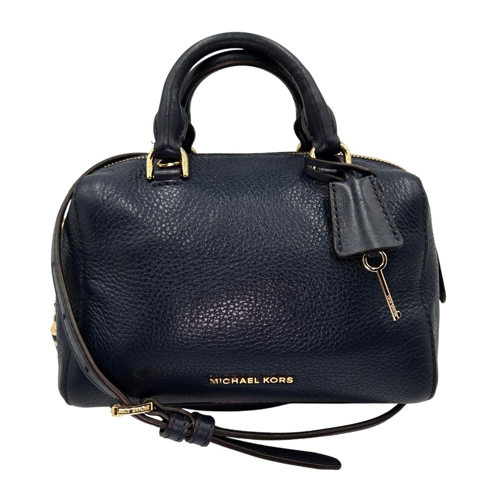 Michael Kors Navy Blue Leather Satchel Handbag Crossbody Bag Gold Hardware